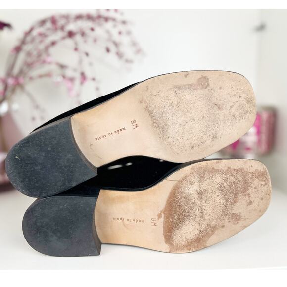 Calvin Klein Black Tiffany Velvet Heeled Loafers Silver Logo Hardware Size 8 M - Picture 9 of 12